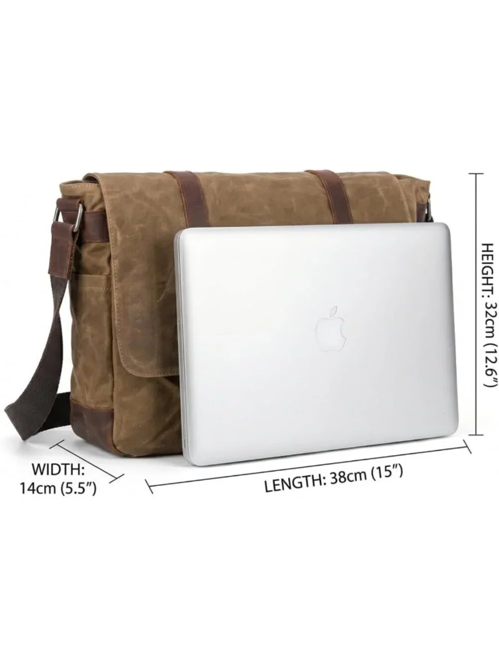 Vintage Leather & Waxed Canvas Briefcase Satchel for 15.6” Laptop - Rugged